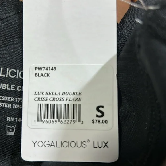 NWT Yogalicious Lux Bella Double Cris Cross Flare Black Small - Picture 7 of 7